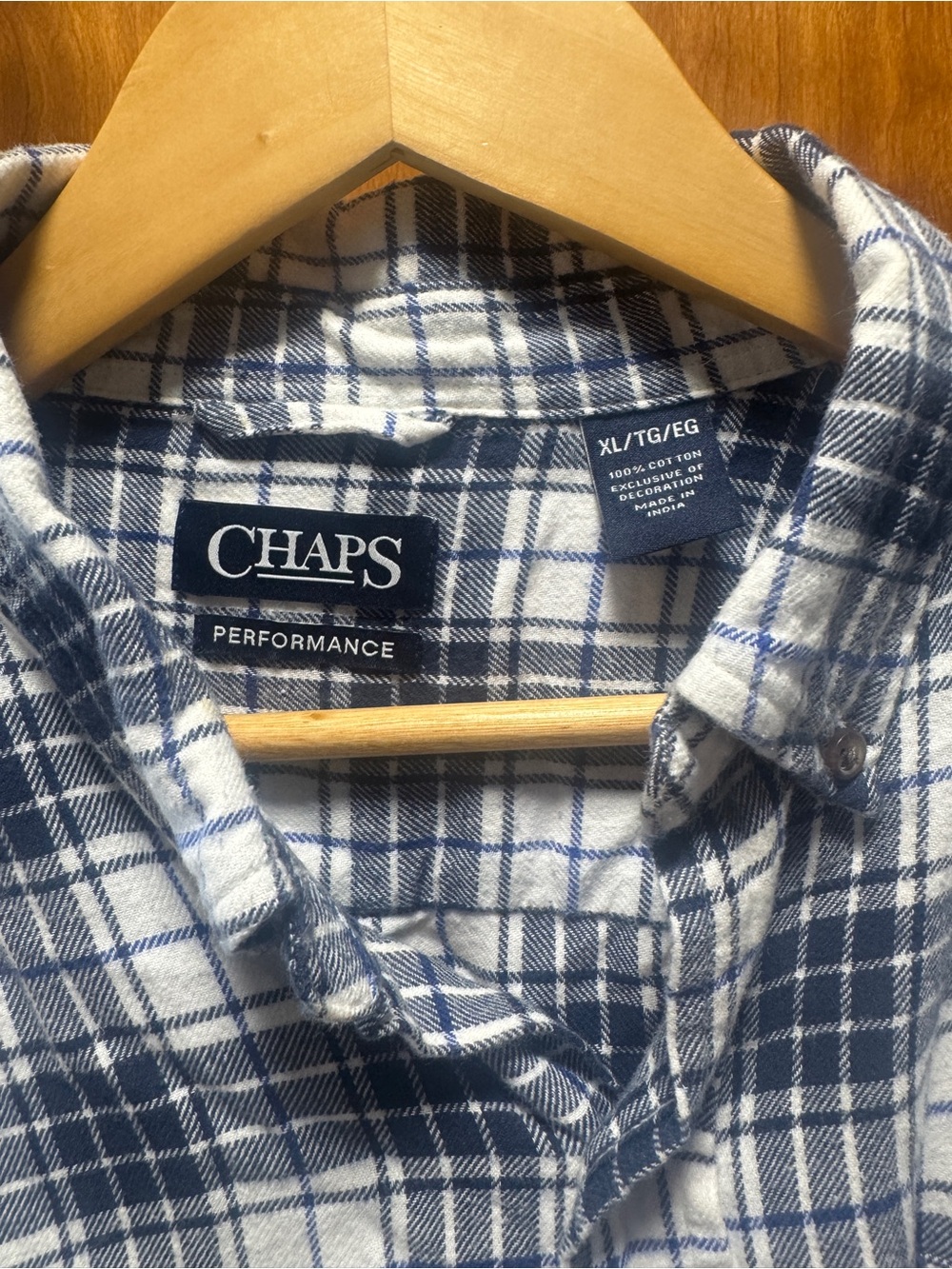 Chaps Performance Men’s Navy and White Plaid Flannel Shirt